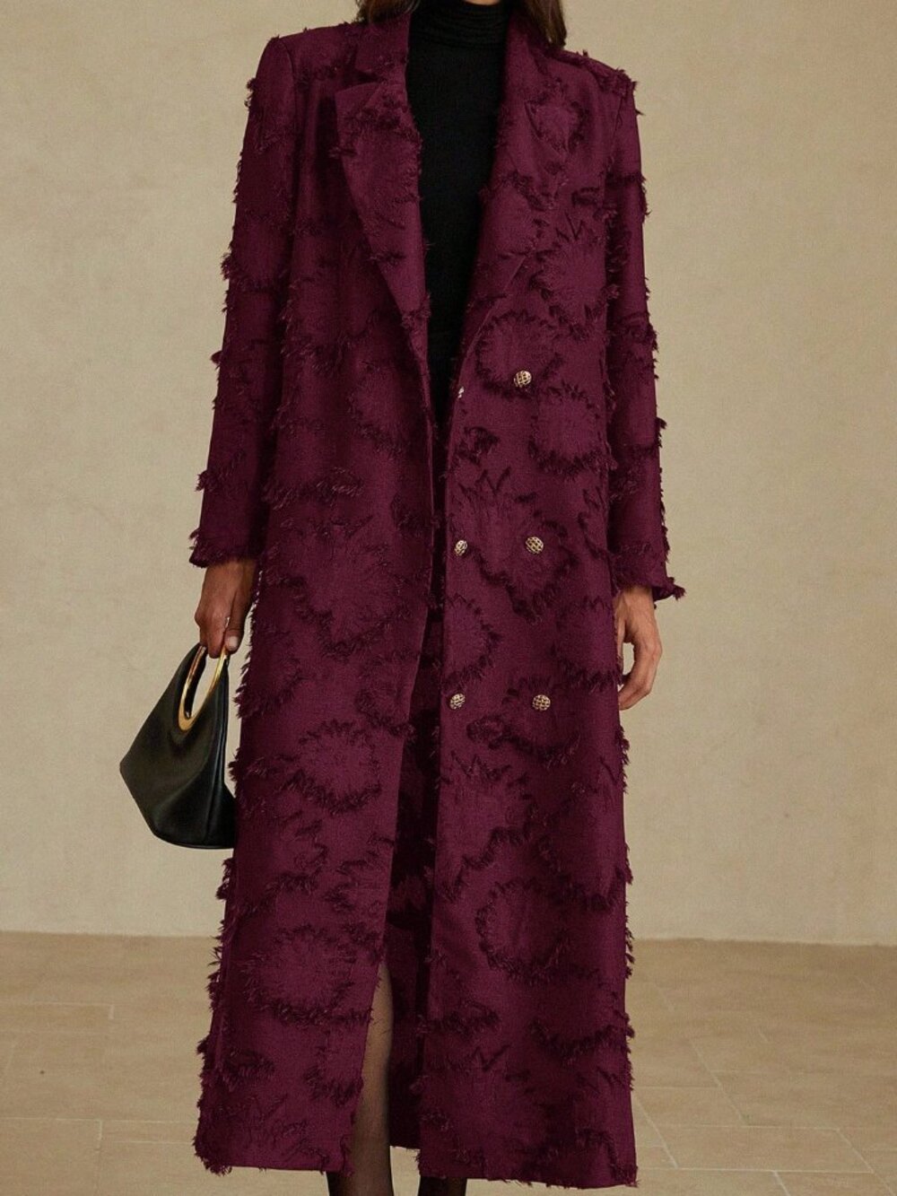 Burgundy Elegant Women's Thick 3D Embroidered Windbreaker Suit Jacket - Picture 5 of 7